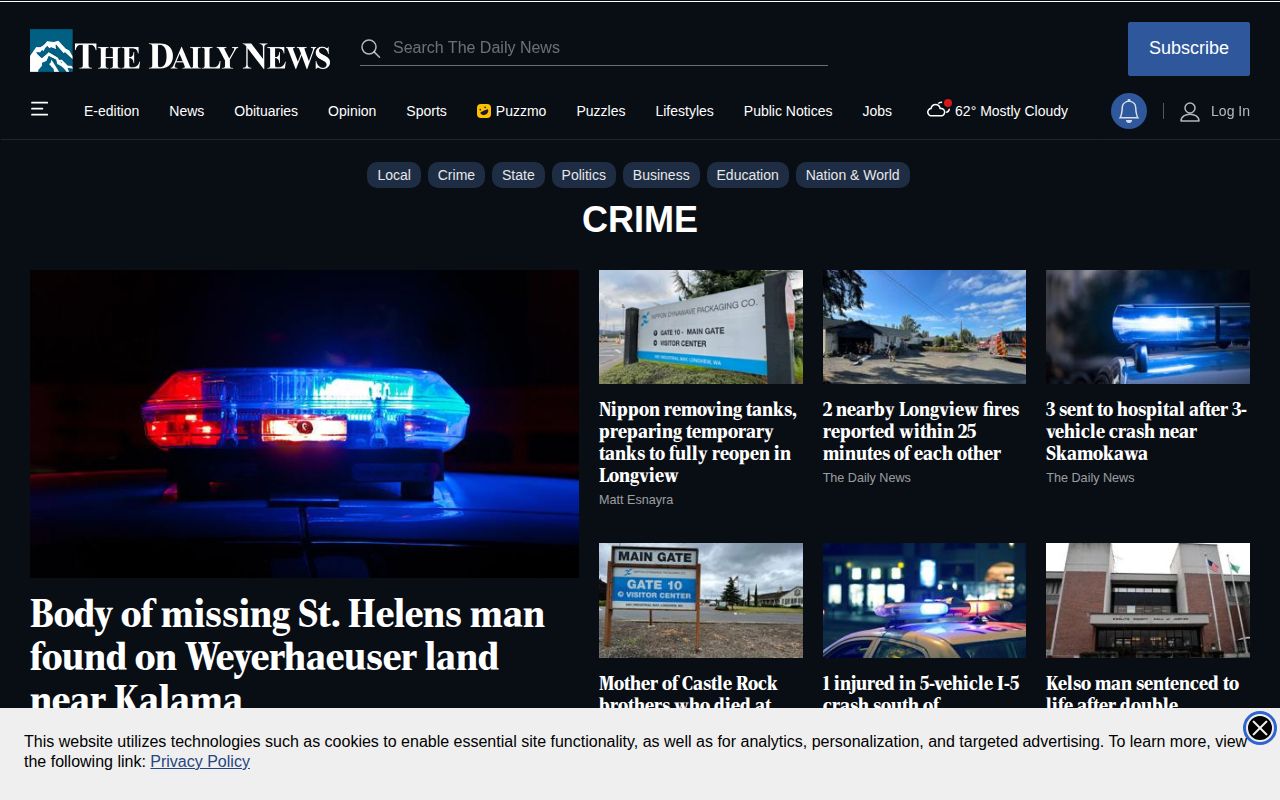 Cowlitz County arrest-record source, The Daily News Crime and Courts index